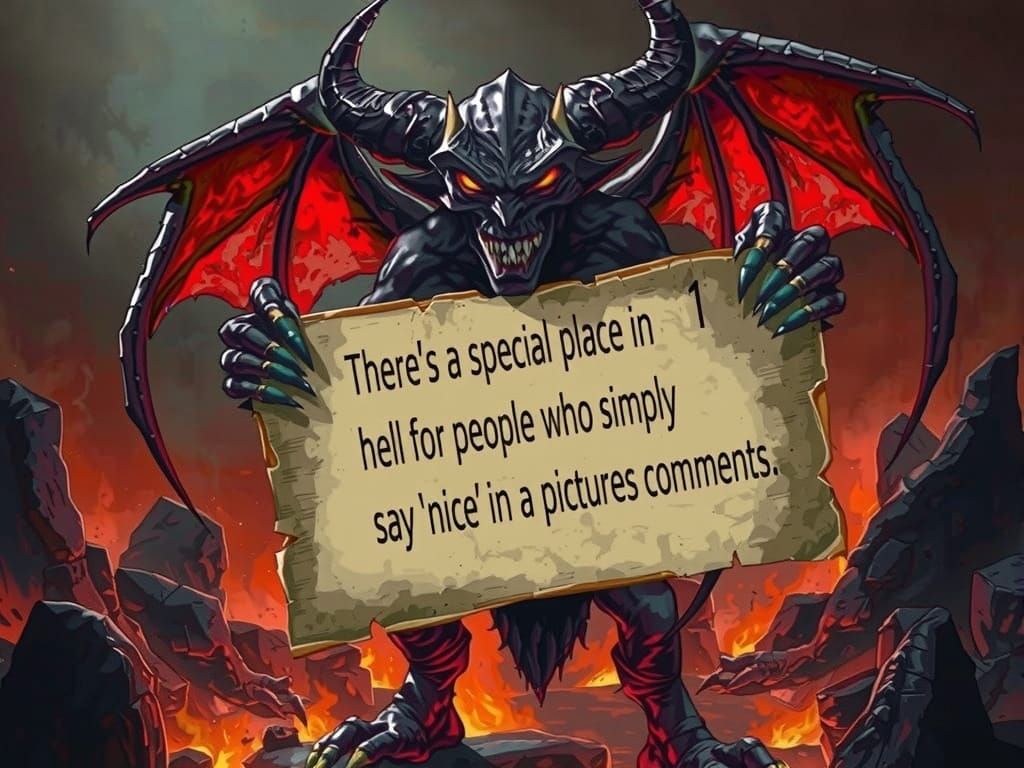 Demonic Entity Holds Sign Condemning 'Nice' Comments