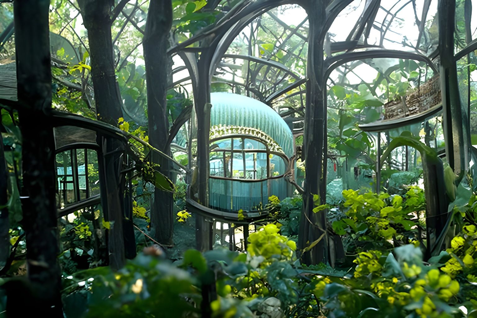 Steampunk Forest in Crystal Palace, Cel-Shaded Render