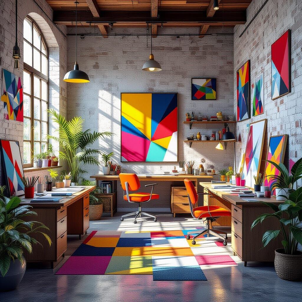 Neo-Cubist Painting Studio with Art Deco Influence