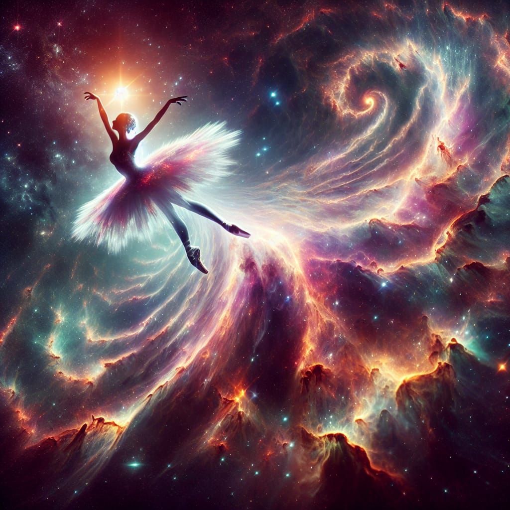 Celestial Ballerina: A Cosmic Ballet of Nebulae and Stars
