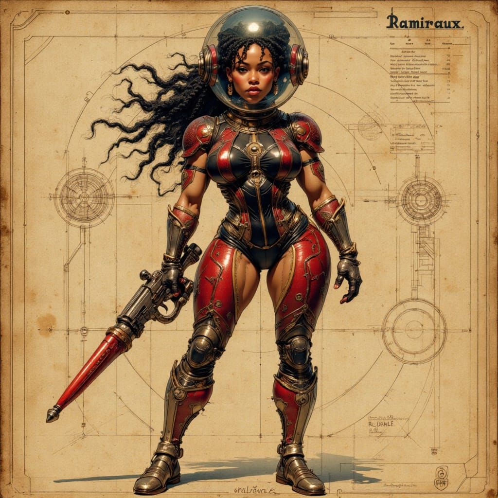 Muscular Black Woman in Retro-Futuristic Spacesuit with Ray ...