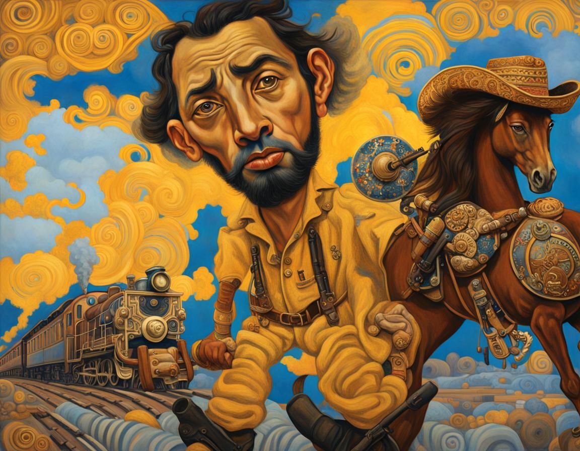 Mexican Revolutionary on Horseback in Rockwell-Klimt Style