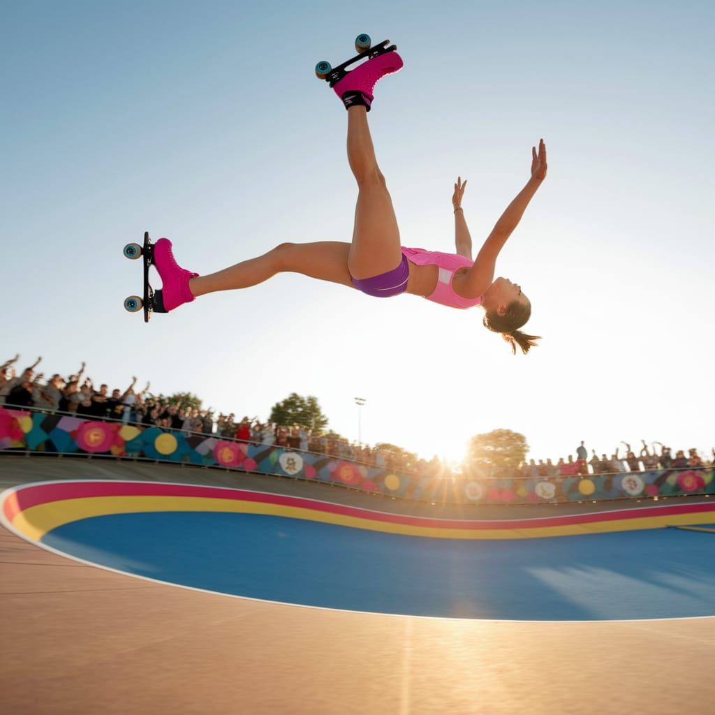 Roller Skater Mid-Flip in Dynamic Competition Photo