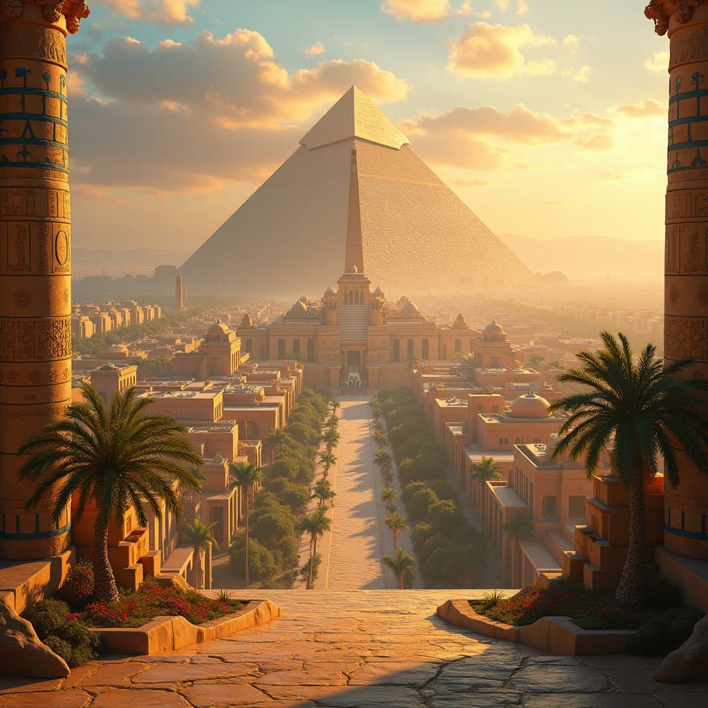 Ancient Egyptian Metropolis in Golden Light