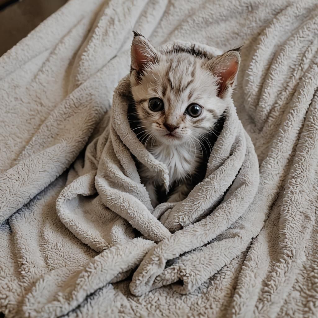 Wet Kitten Wrapped in Towel