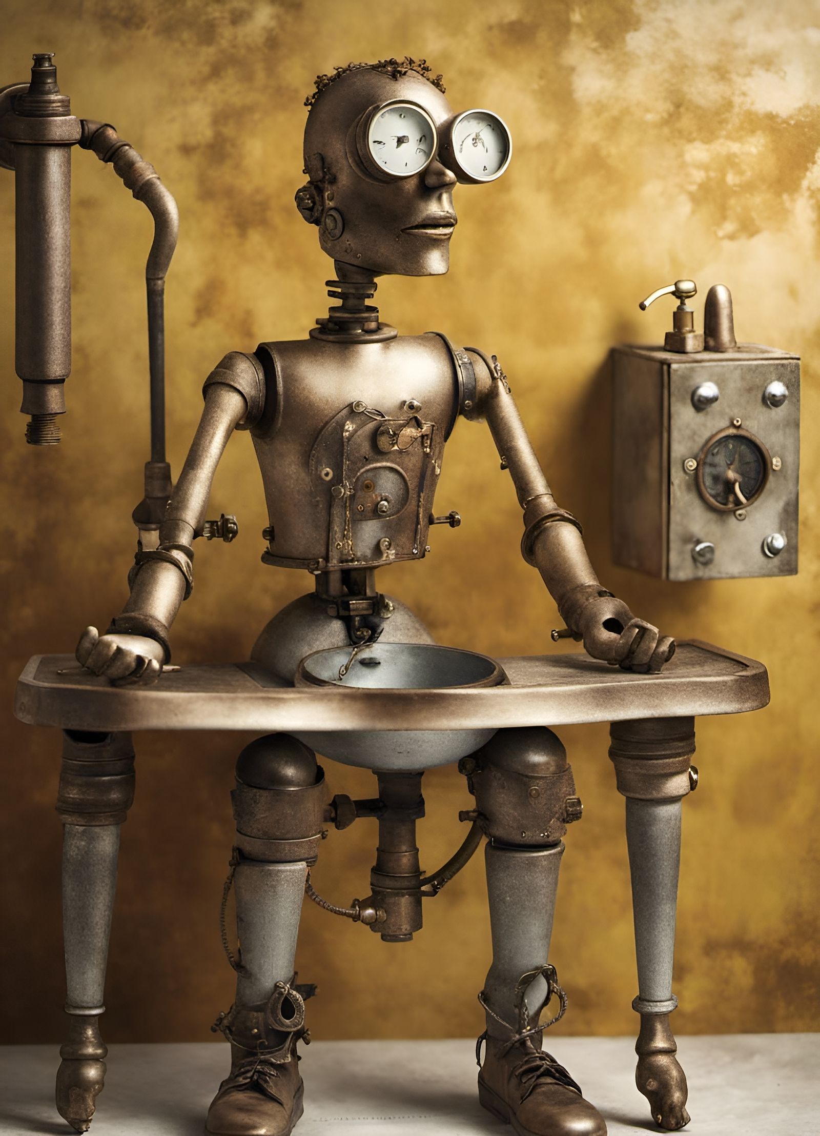 Steampunk Automaton Constructed From Bathroom Fittings