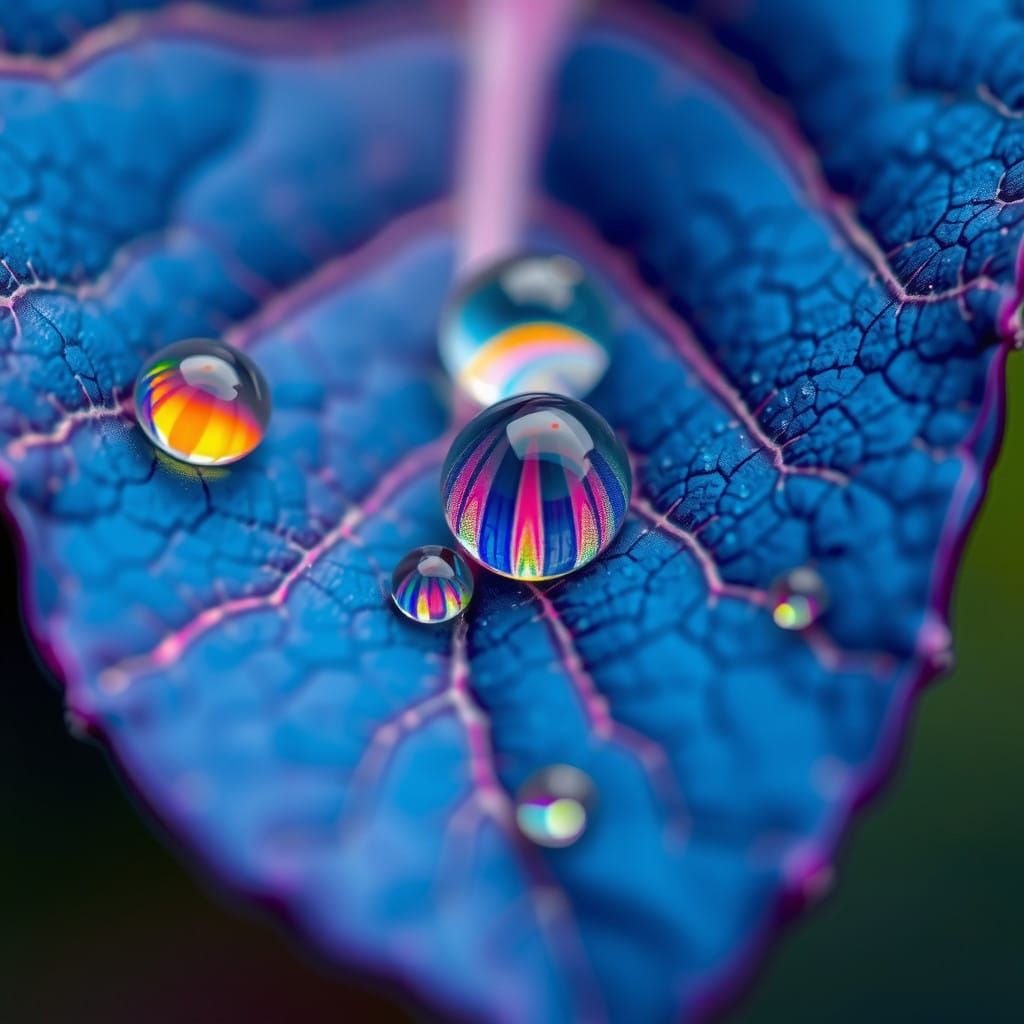 Rainbow Dewdrops on Delicate Leaf