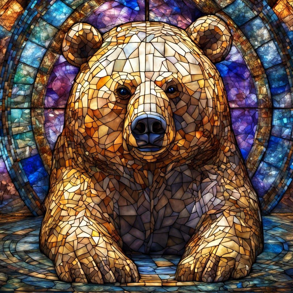 Stained Glass Obese Bear with Fractal Mosaic