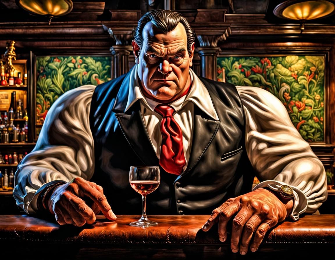 Muscular Mafia Giant in 1920s Nightclub, 3D Digital Art