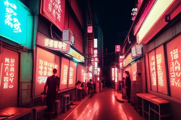 Cyberpunk Tokyo Alley Noodle Bar Scene