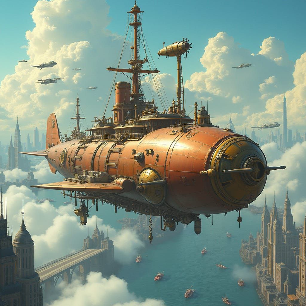 Steampunk Airship Docks at Cloud Metropolis