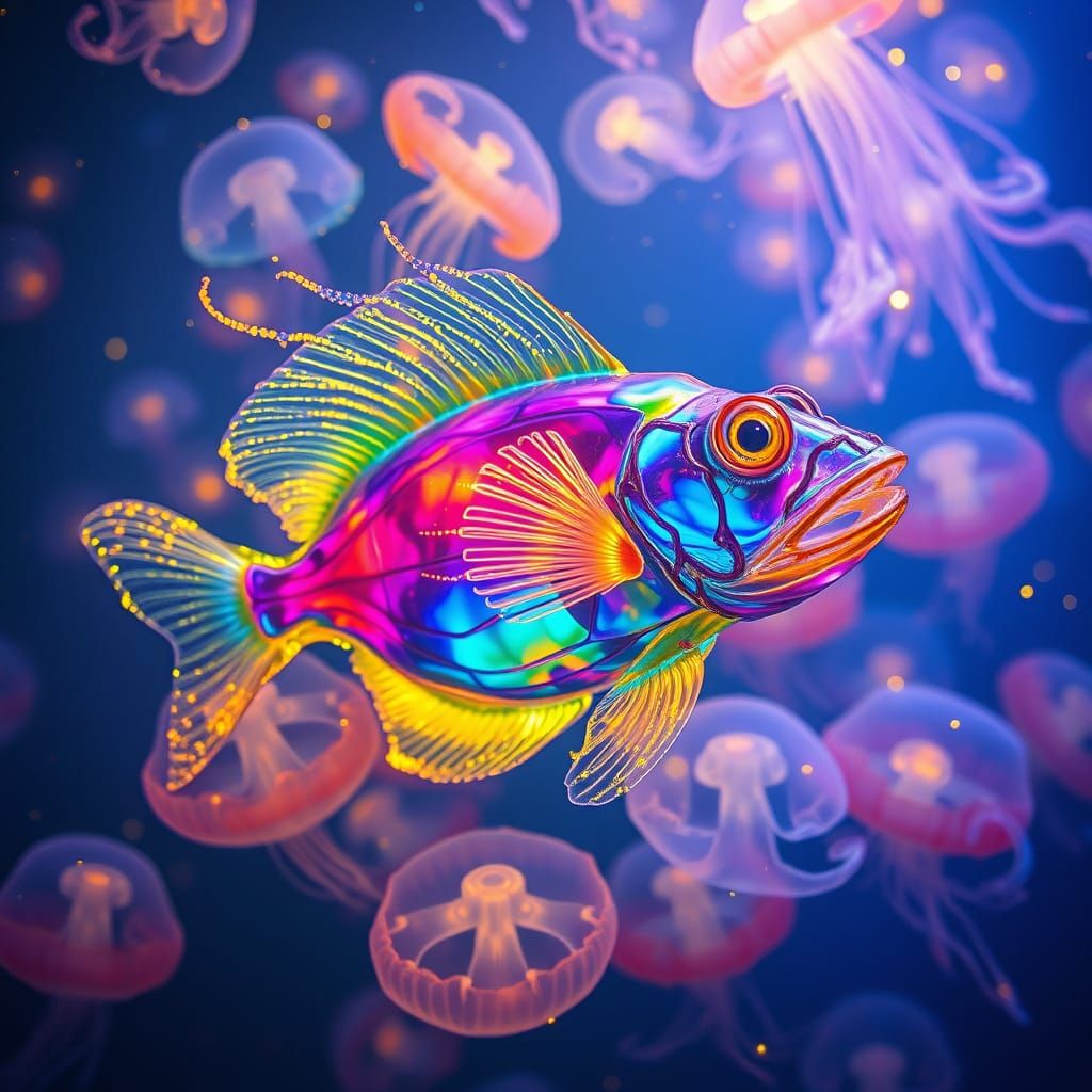 Glowing Glass Bug King Fish in Dreamy Ocean Scene