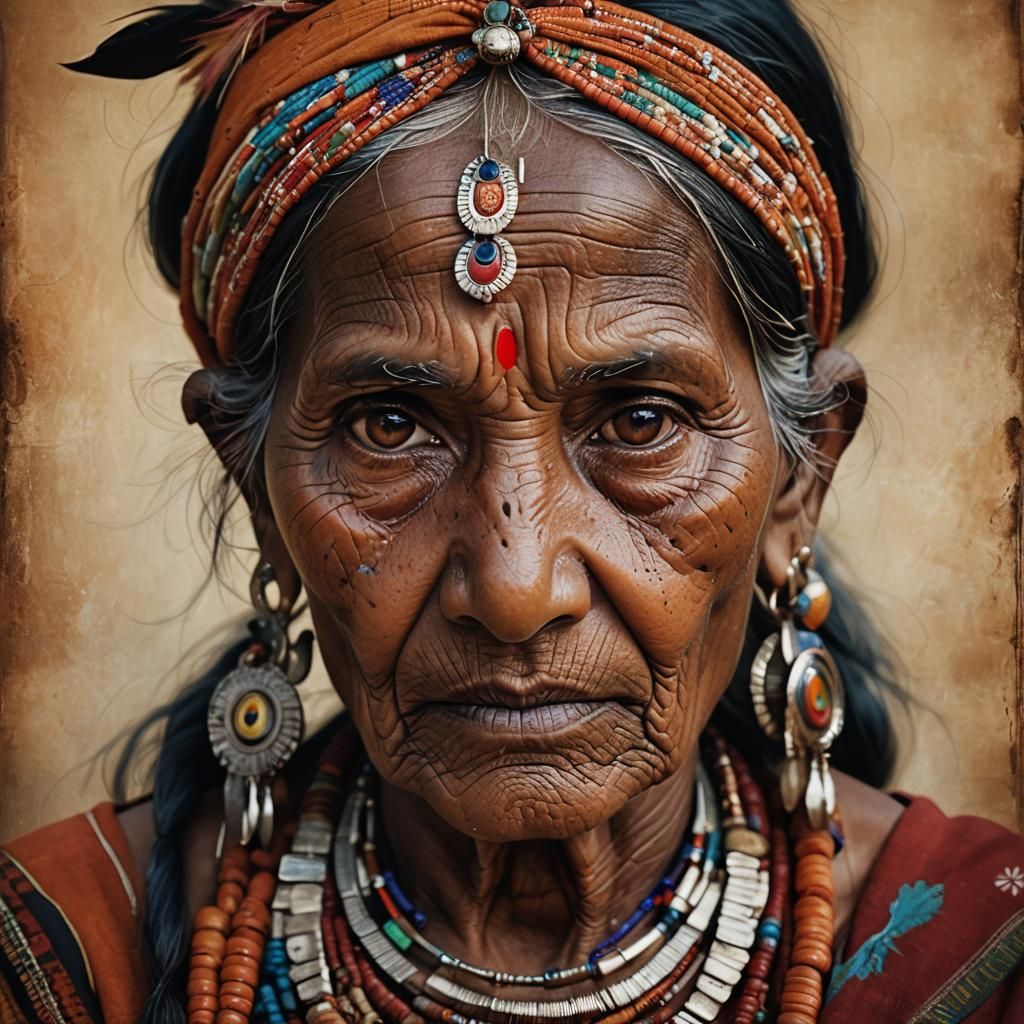 Native American Woman Portrait with Expressive Eyes