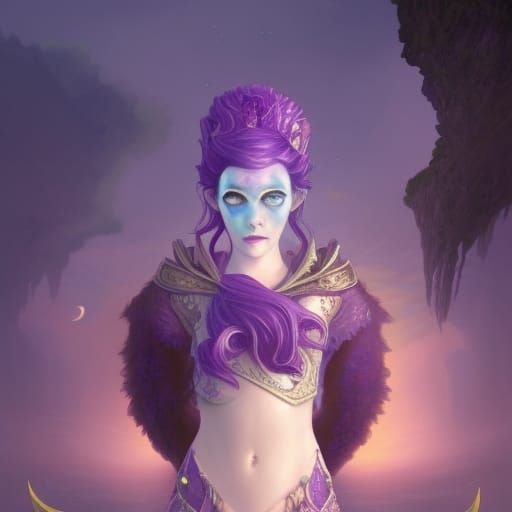 Moon Elf Queen Overlooking Island Port City