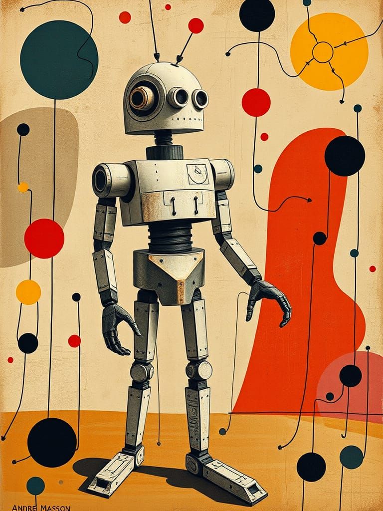 Surreal Robots Automating Human Leisure, Abstract Style