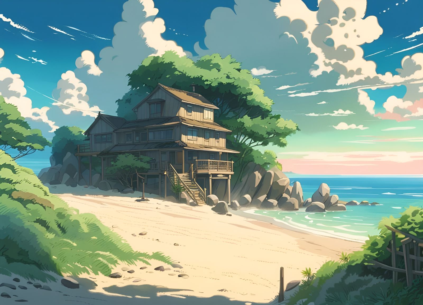 Anime Beach Landscape Inspired by Studio Ghibli