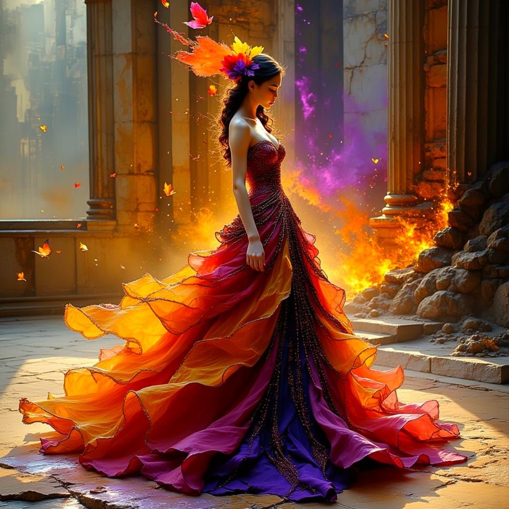 Ethereal Royal Gown in Copper, Gold, and Purple