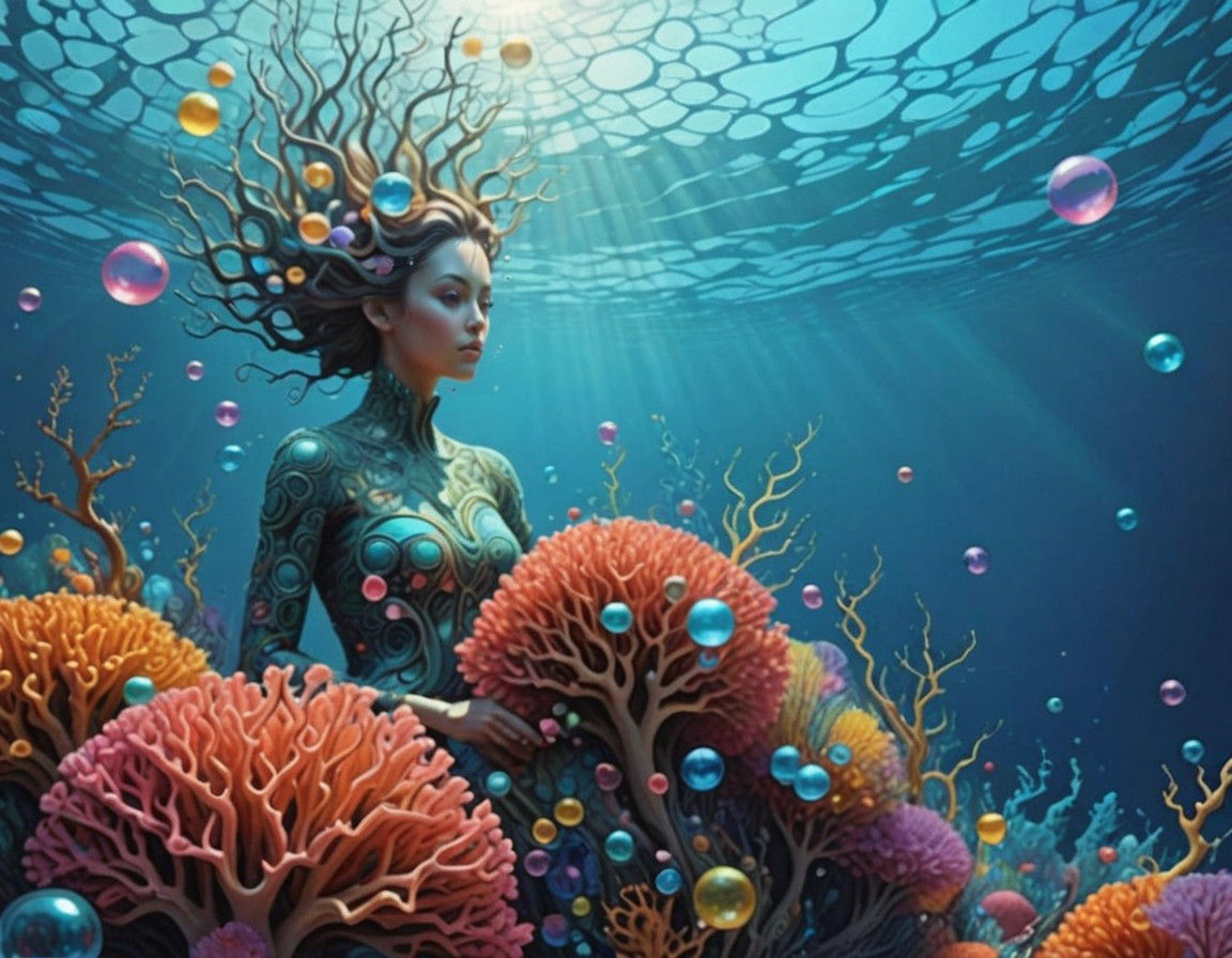 Vibrant Coral Sculptures in Whimsical Underwater Scene