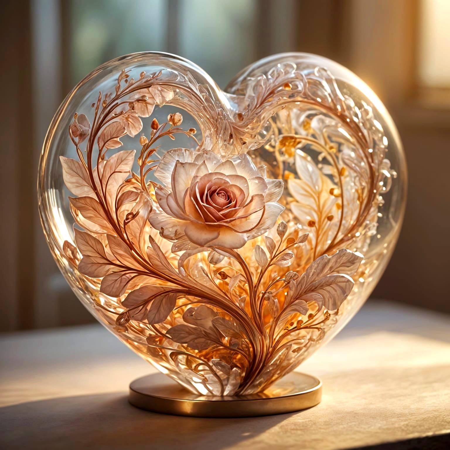 Hearts and Roses Blown Glass Sculpture