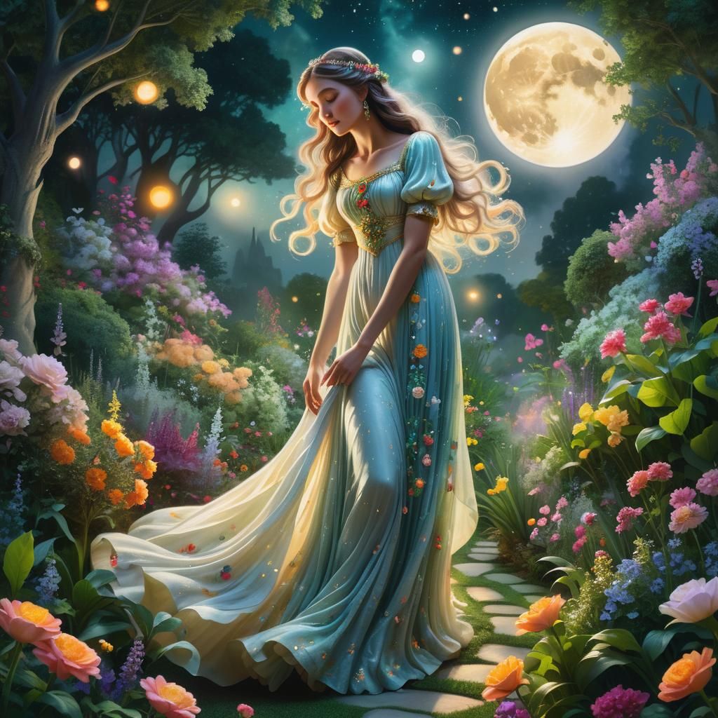 Lady Moon in a Moonlit Garden