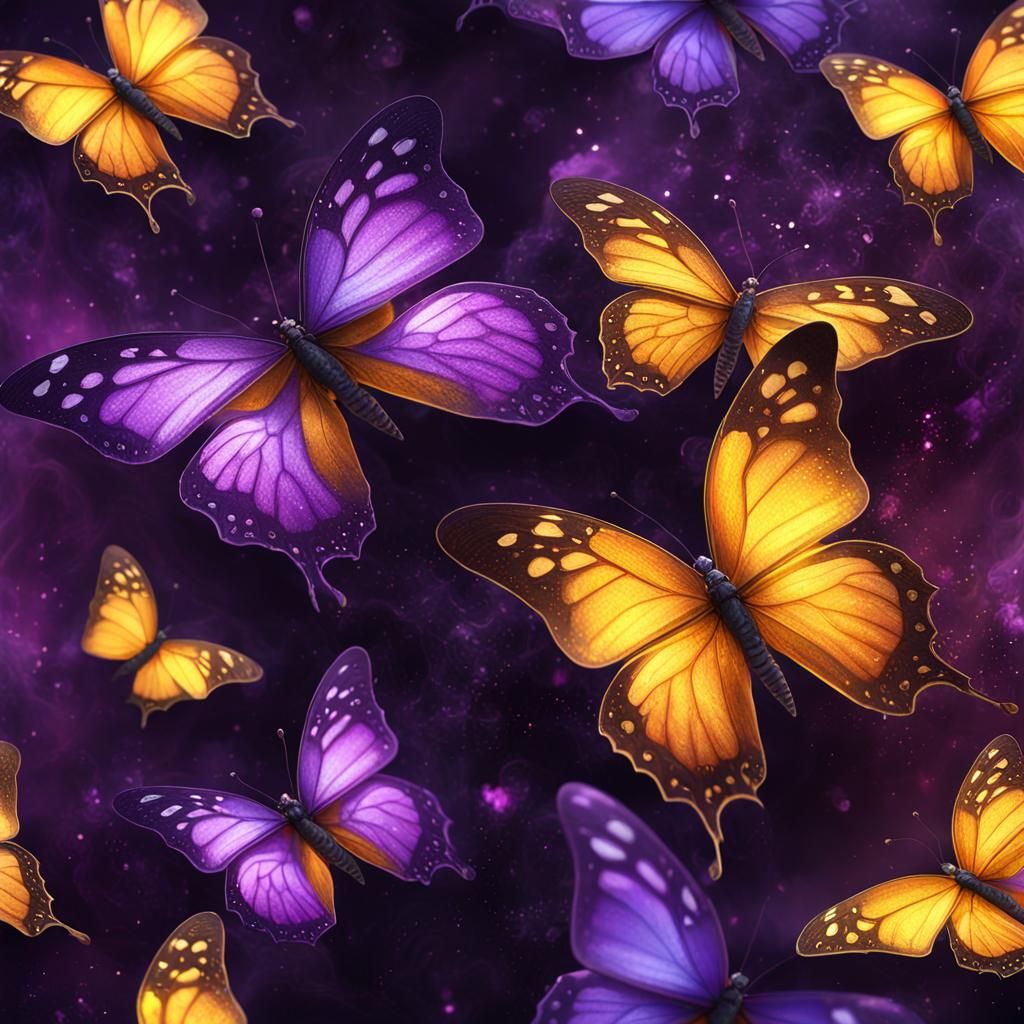 Magical Purple Butterflies in Dark Fantasy Style
