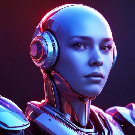 Colorful Robot Portrait with Intricate Mech Details