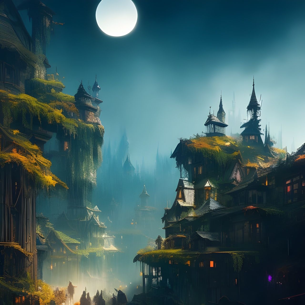 Magical Village in Crystal Ball, Digital Rendering