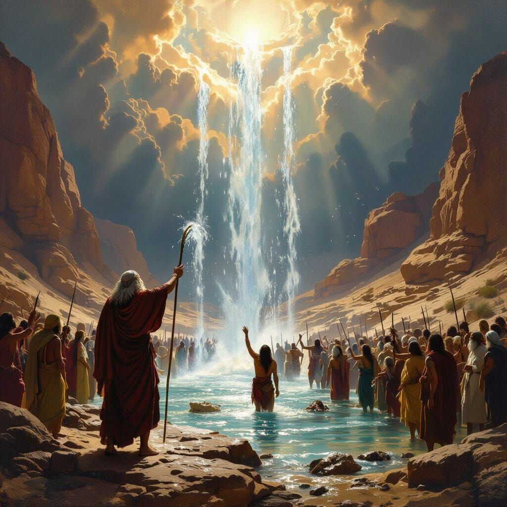 Moses Strikes Rock, Releasing Twelve Water Springs