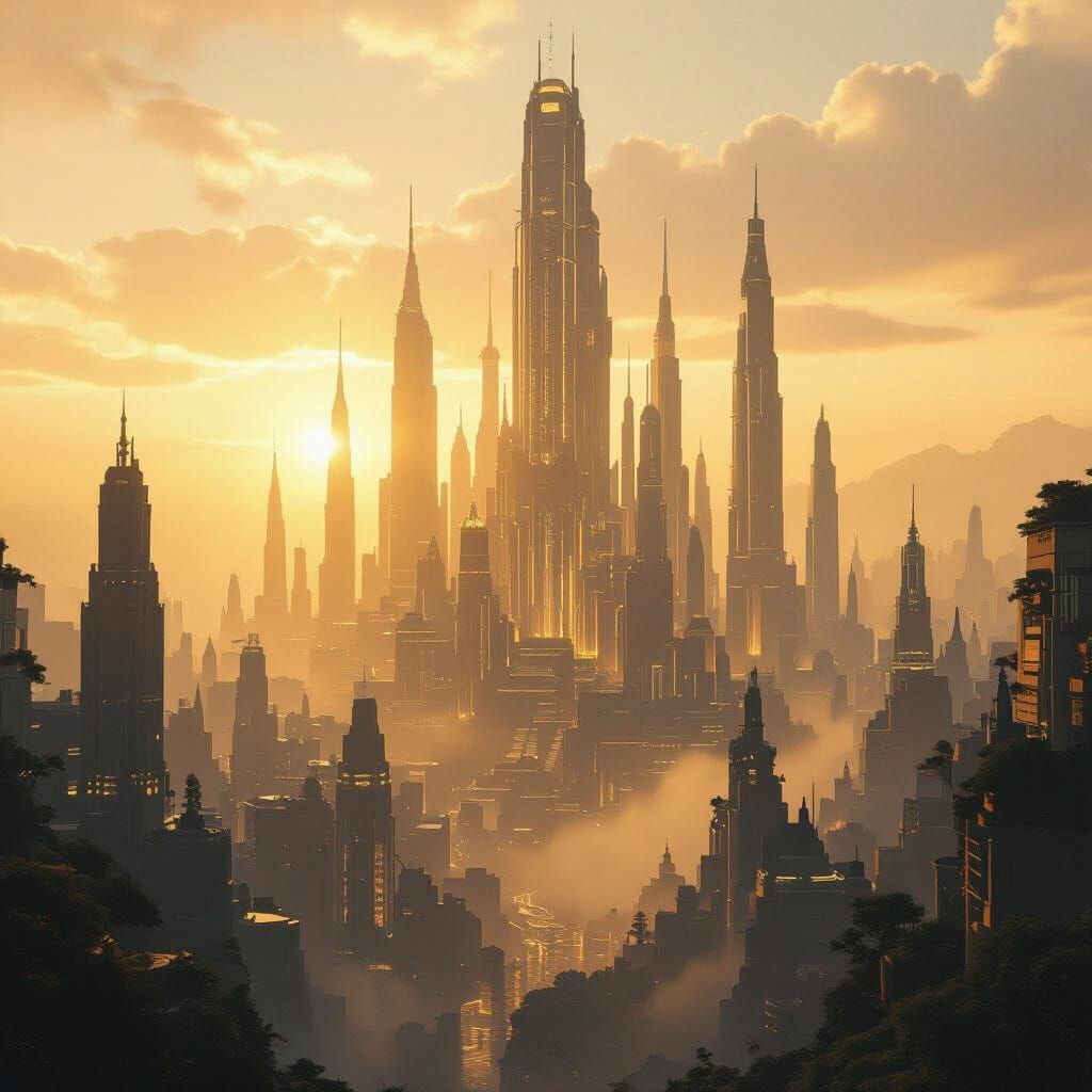 Mythical Hidden City in Golden Hour Light