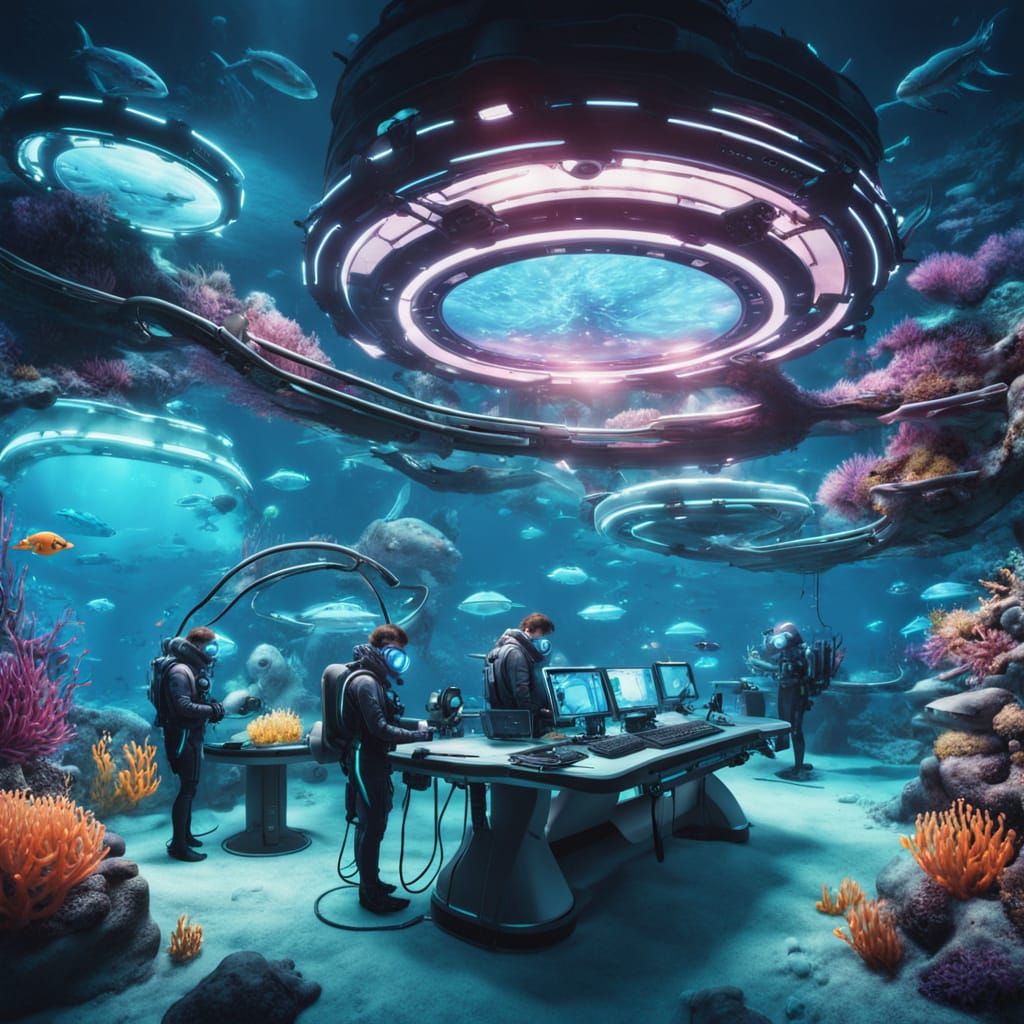 Surreal Underwater Research Facility in Futuristic Sci-Fi St...