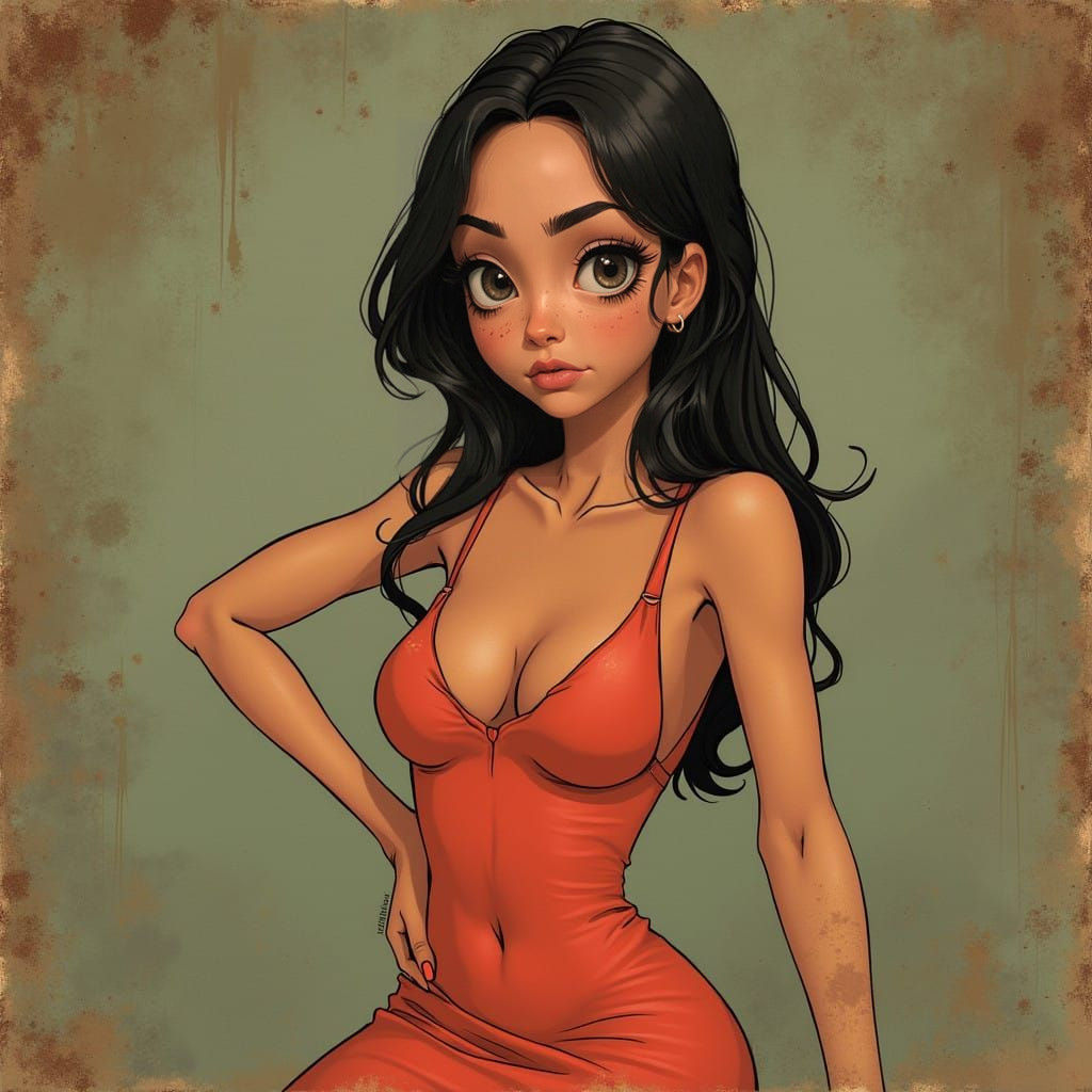 Sensual Redhead Goddess Wears Short Dress and Attributes