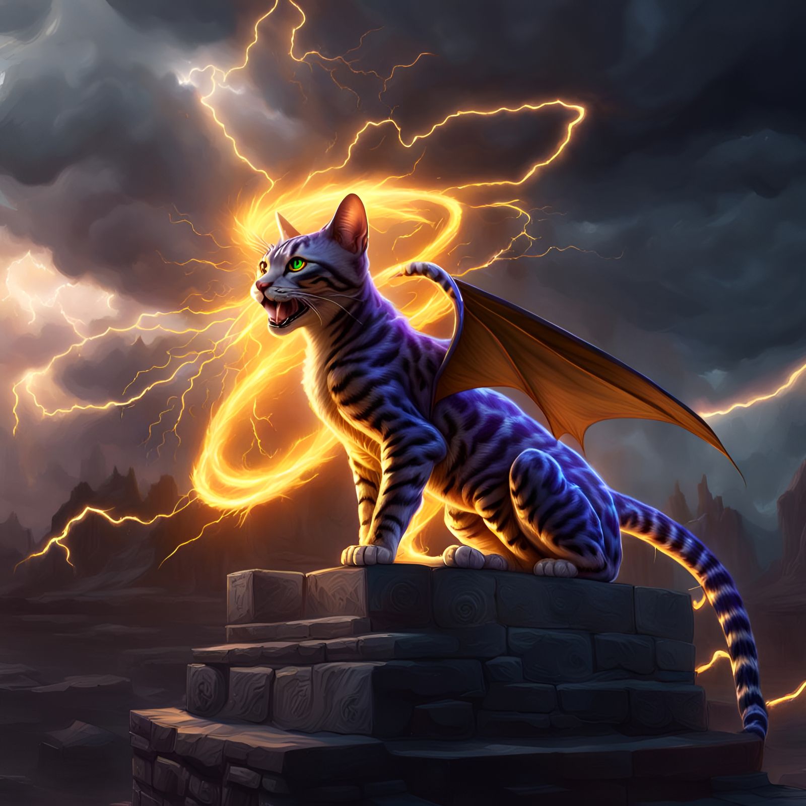 Bengal Cat Dragon Emerges in Dark Fantasy Art