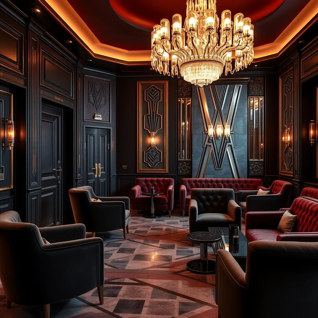 Opulent Art Deco Lounge with Velvet and Chrome