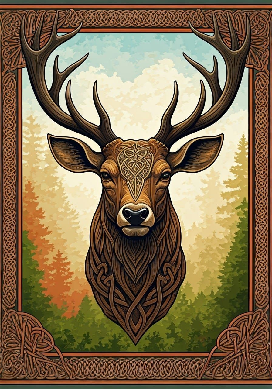 Celtic Stag Head in Celtic Knotwork Style