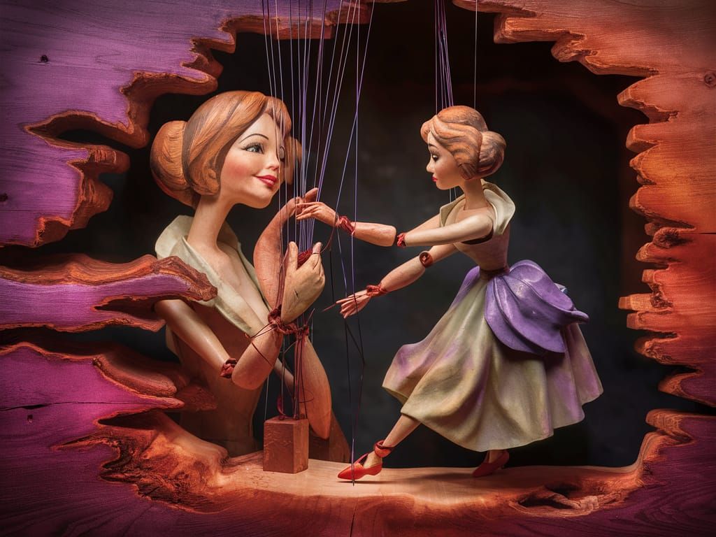 Coppélia Carving Herself as Marionette Sculpture