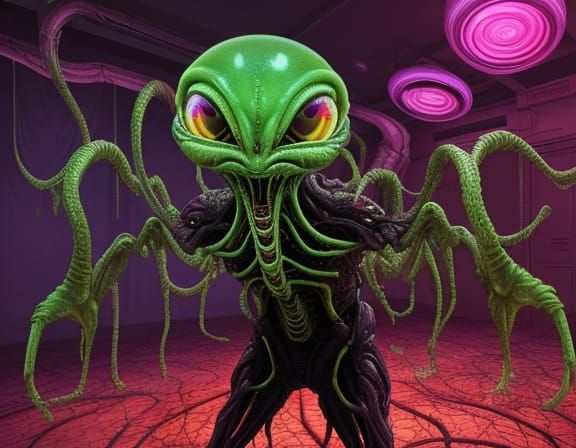 Grotesque Alien in Pastel Fever Dream Room