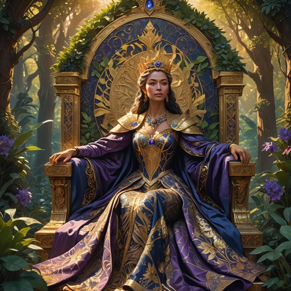 The Empress on Her Throne: A Vibrant Oil Painting