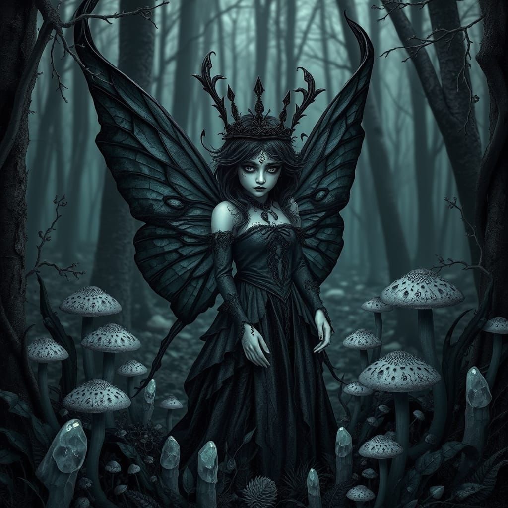 Gothic Dark Fairy in a Dark Forest