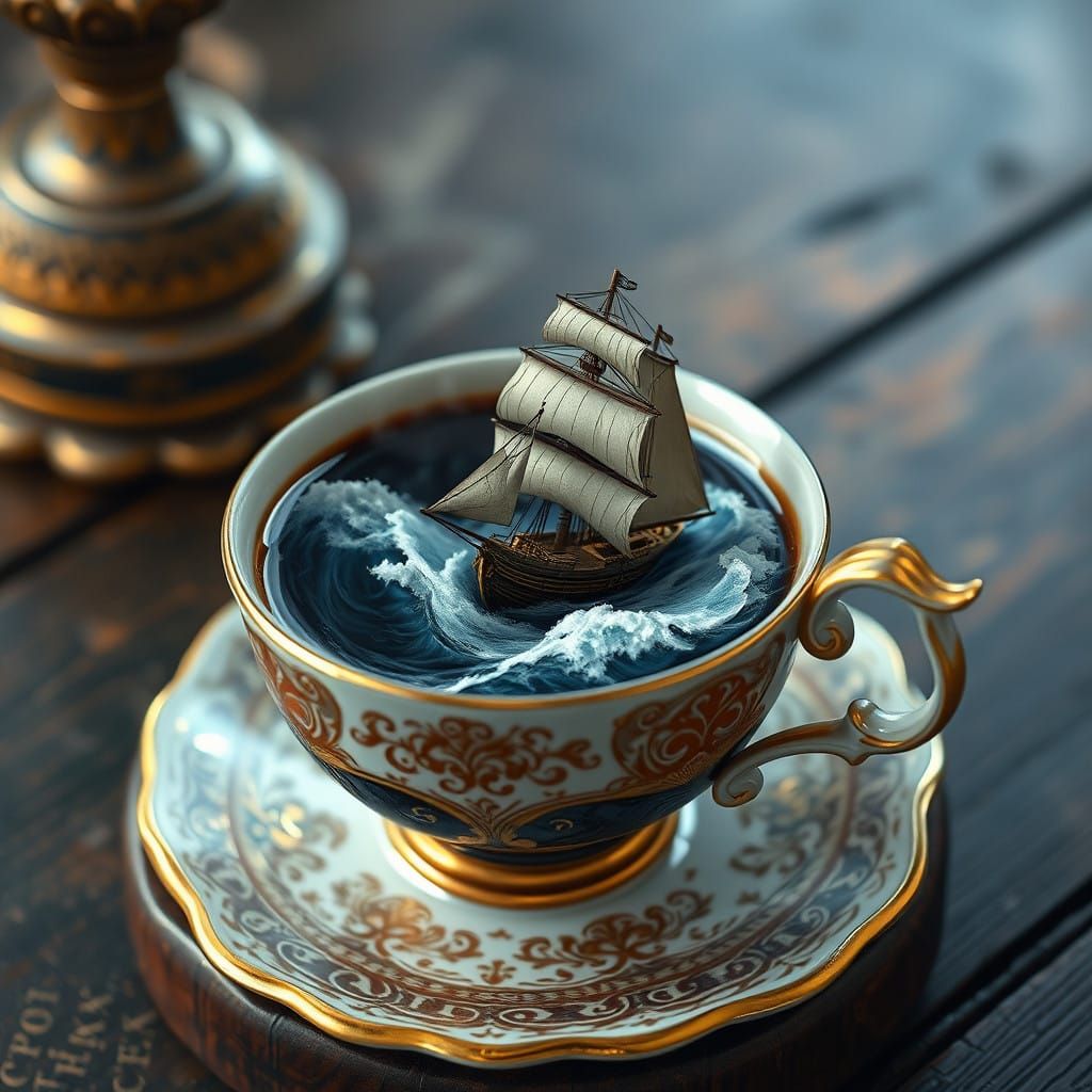 Stormy Waves Ride Steaming Coffee in Delicate China Cup