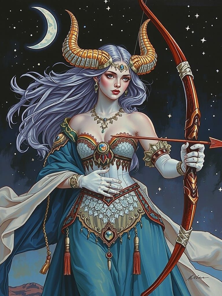 Diana with Horns in Waterpaint and Marker Art