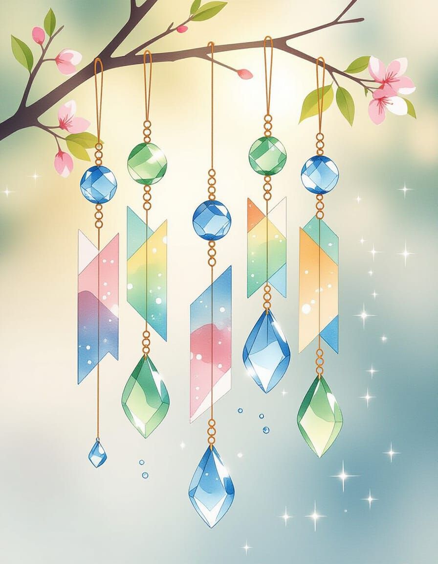 Watercolor Wind Chimes in Japanese Style