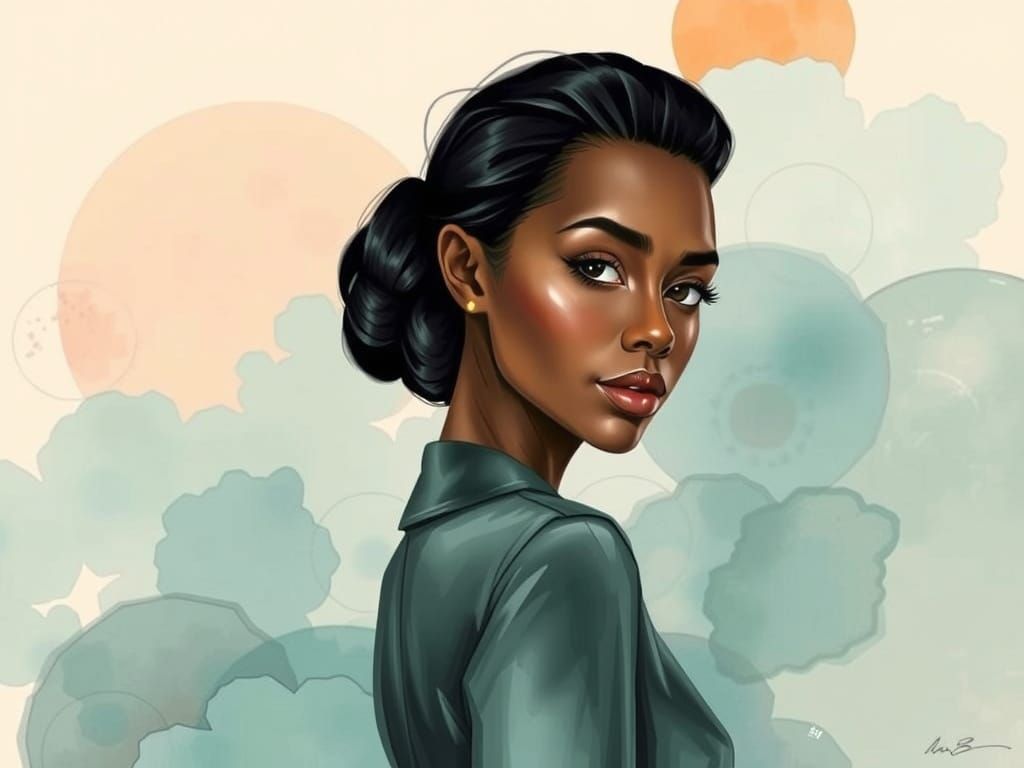 Elegant Black Woman in Soft Watercolor Style
