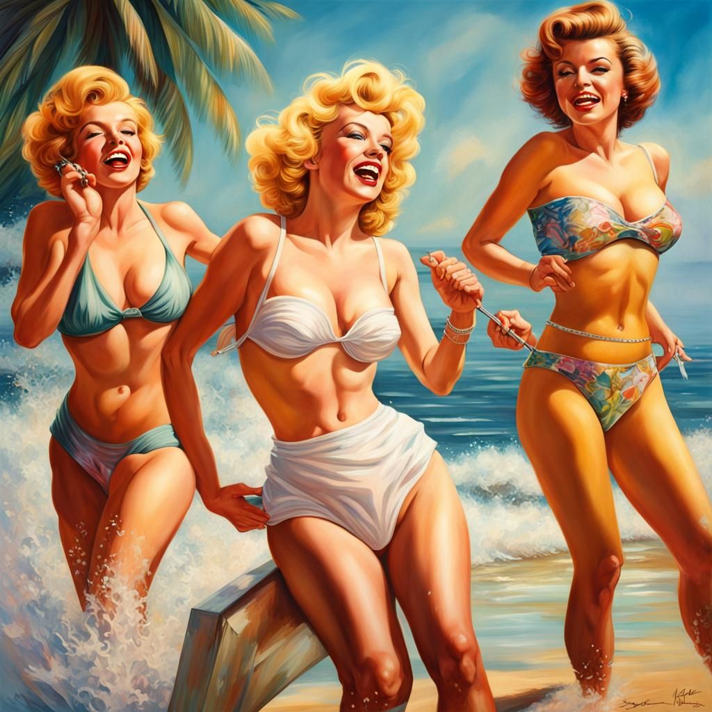 Classic Actresses as Pin-Ups on the Beach