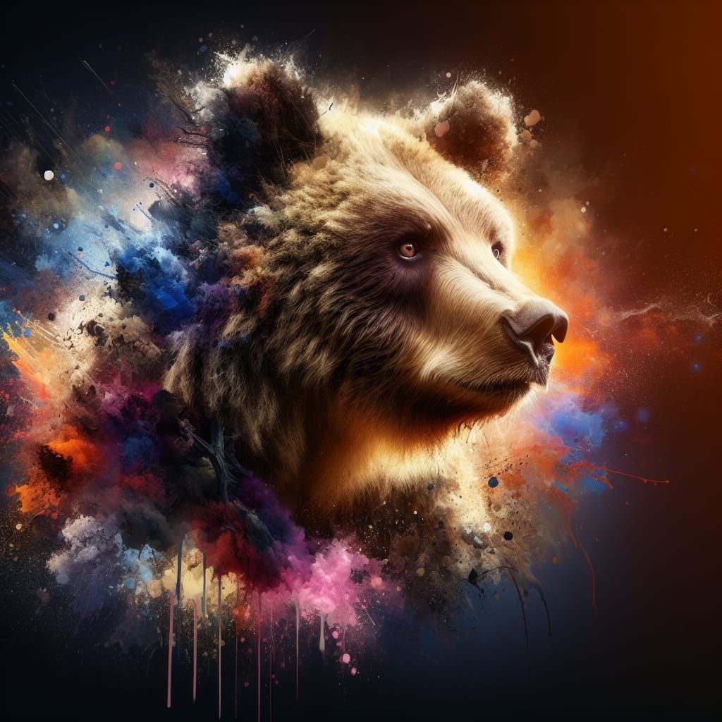 Proud Bear in Dramatic Lighting: Splash Art Style