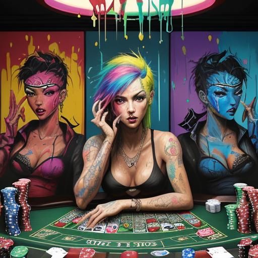 Poker Cards in Casino: Graffiti Art Style