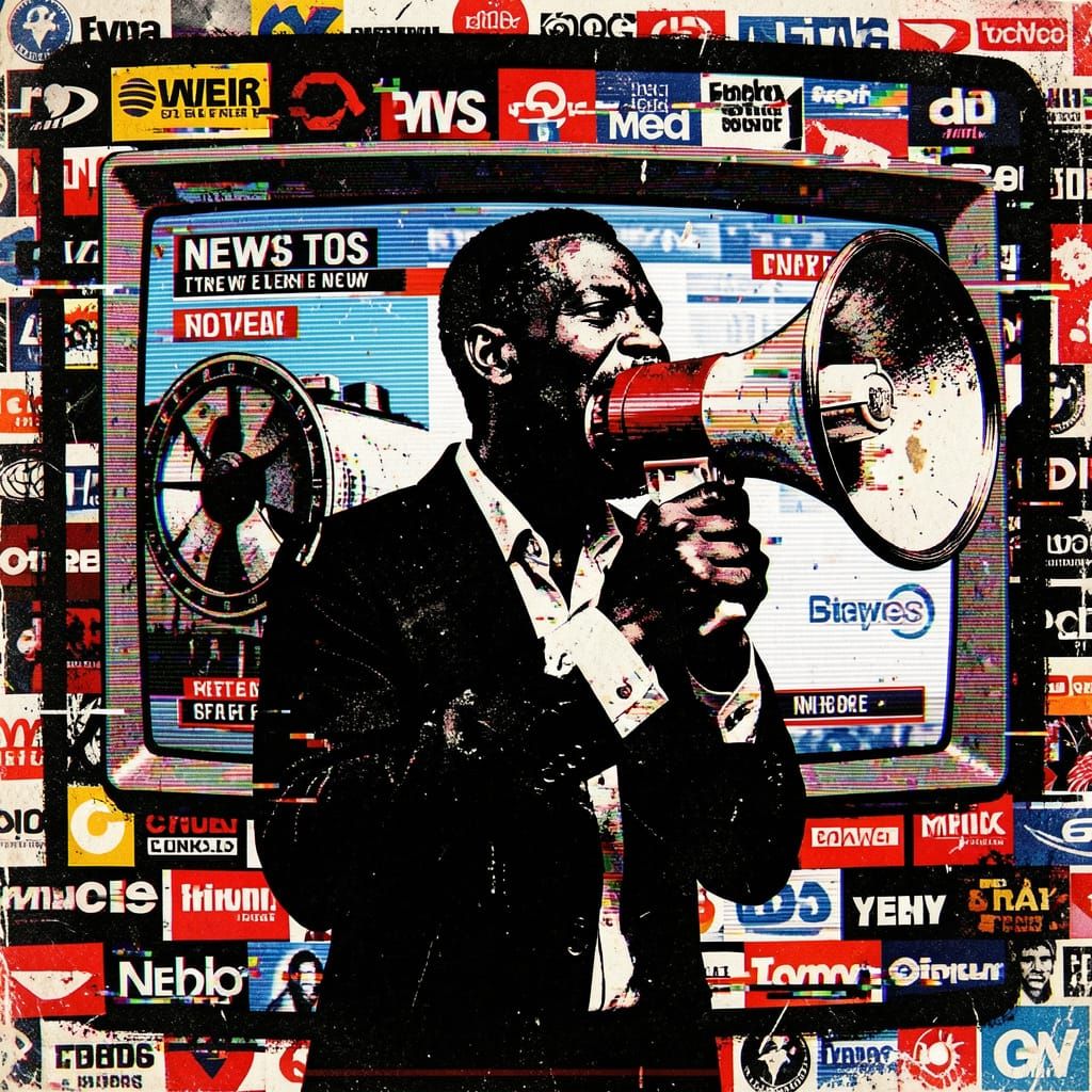 Stencil Portrait of African Figure with Megaphone Over News ...