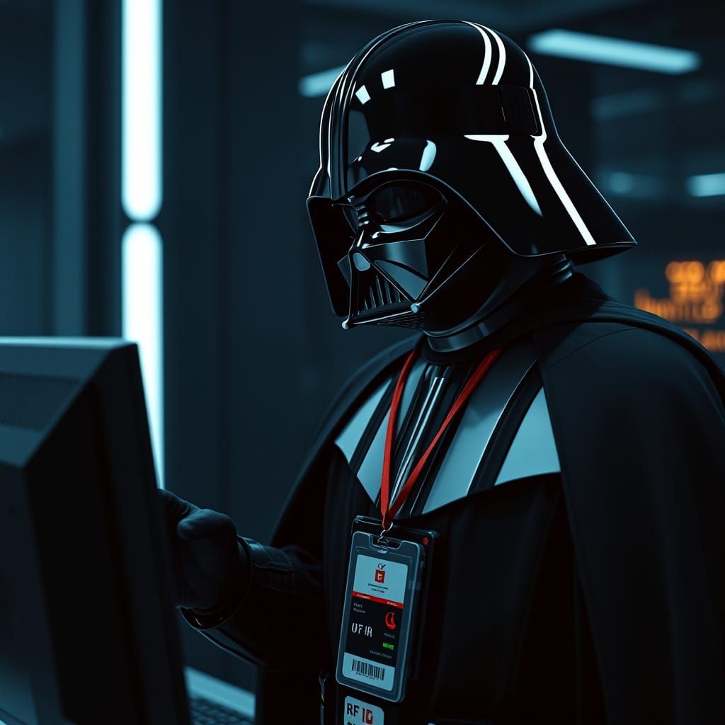 Darth Vader Signs In to Work in a Futuristic Office