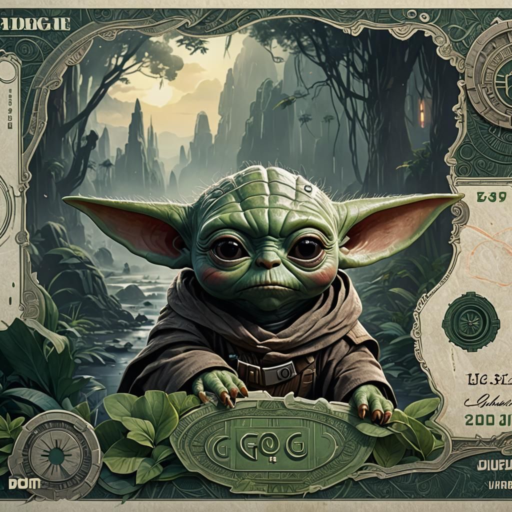 Grogu Star Wars Art Banknote: Detailed Digital Painting