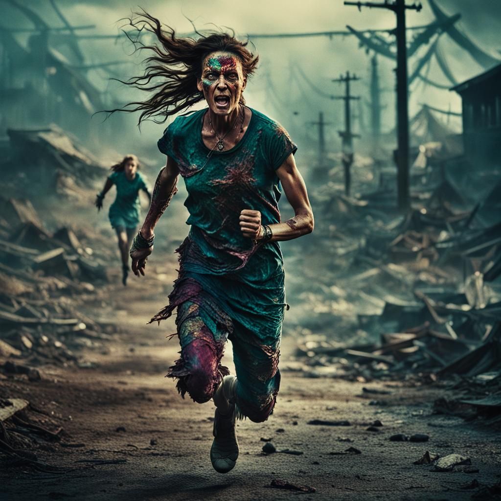 Macabre Chase Scene with Jewel Tones in Film Still