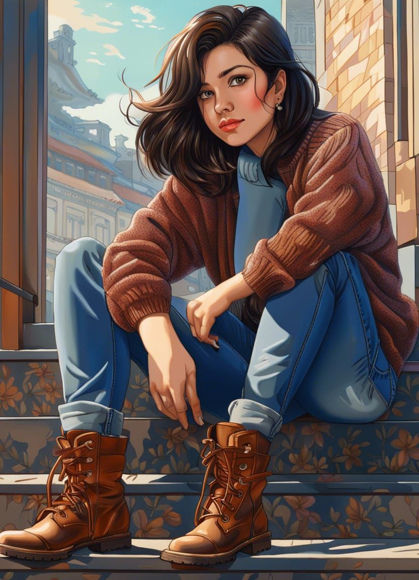 Detailed Portrait of Brunette in Stylish Outfit
